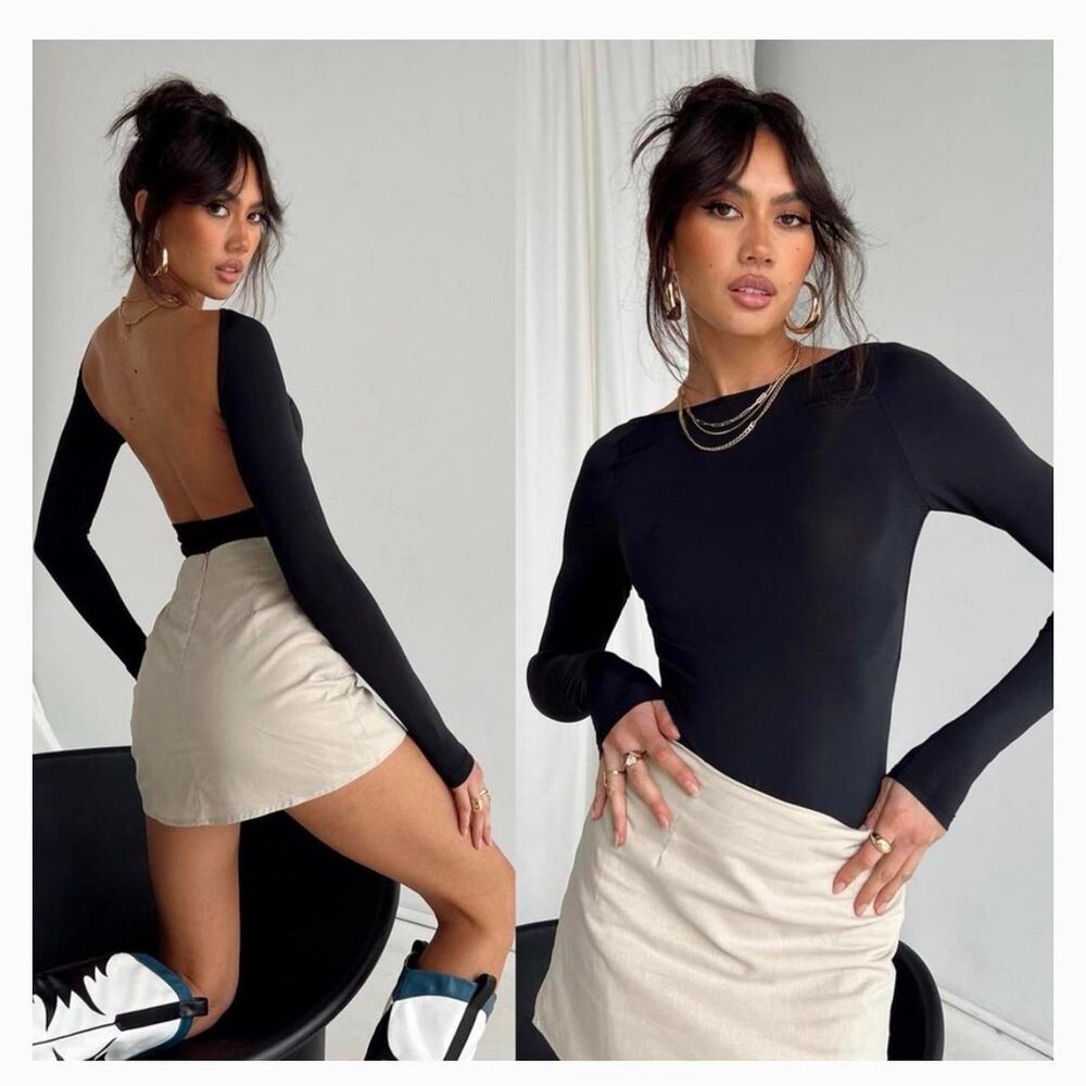 Princess-polly Women's Black and Cream Bodysuit